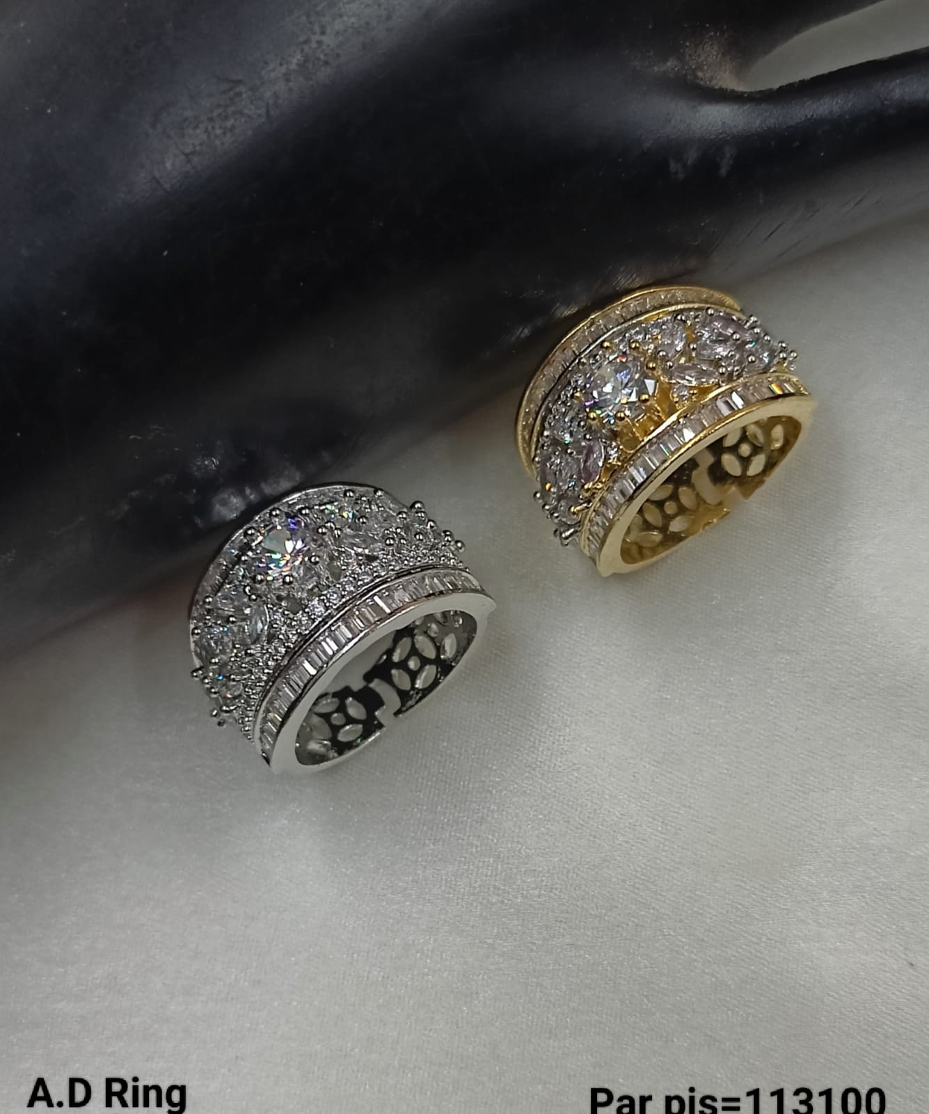 Silver & Gold Plated American Diamond Fashion Finger Ring Per pieces